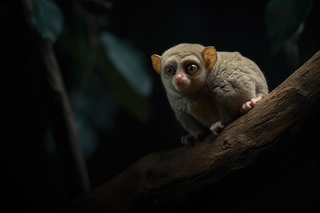 Photo tarsius portrait de singe tarsier tarsius syrichta sur l'arbre dans l'environnement de jungle naturelle ai générative