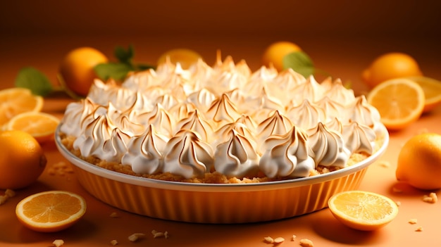 Tarte au citron meringuée sur fond orange