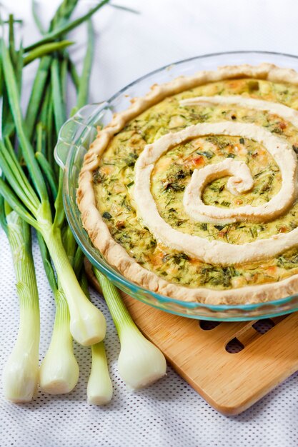 Tarte au fromage de chèvre et oignons verts