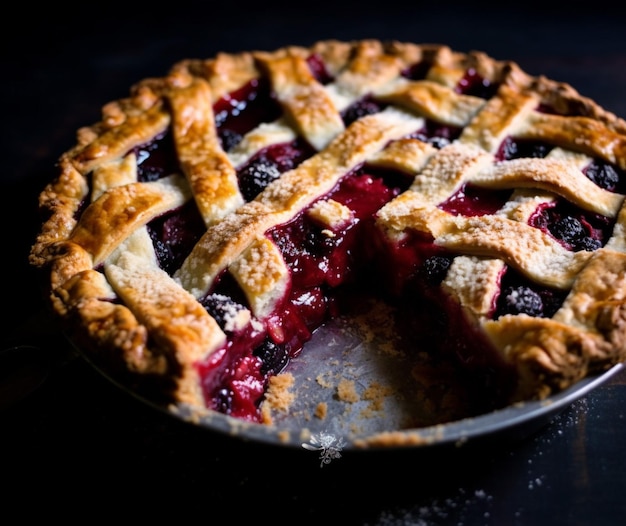 Une tarte aux baies mélangées avec une croûte en treillis et une pincée