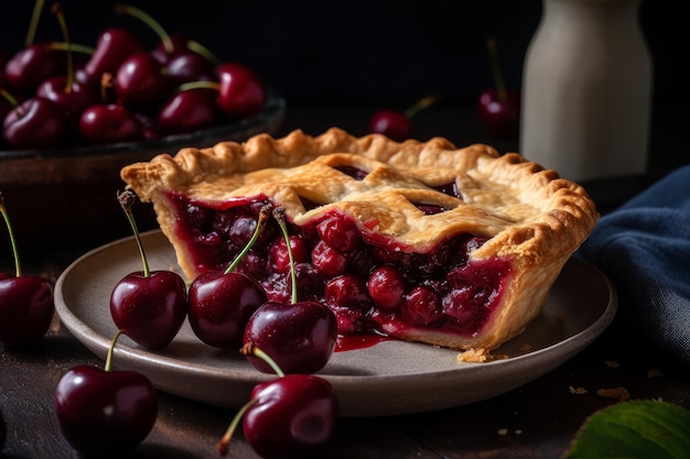 Une tarte aux cerises avec une tranche retirée