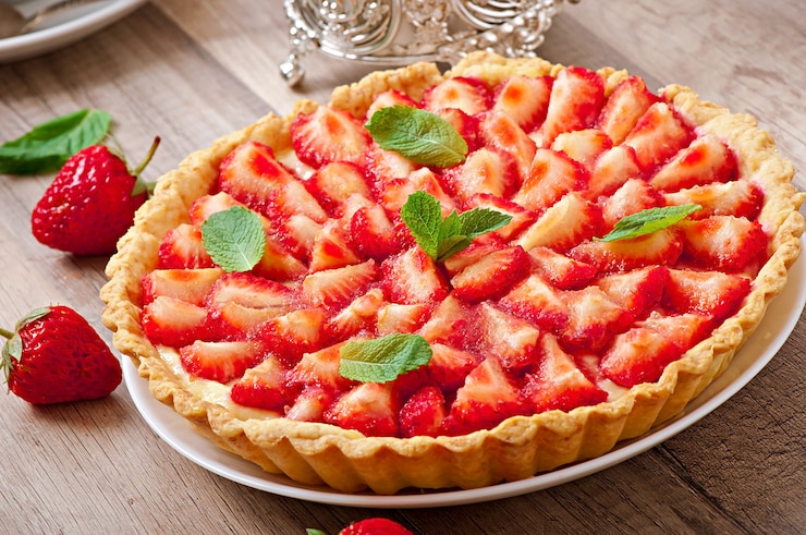 Photo tarte aux fraises avec crème à la crème