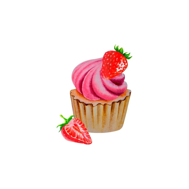 Tarte aux fraises Illustration aquarelle Cupcake aux fraises Bonbons Saint Valentin