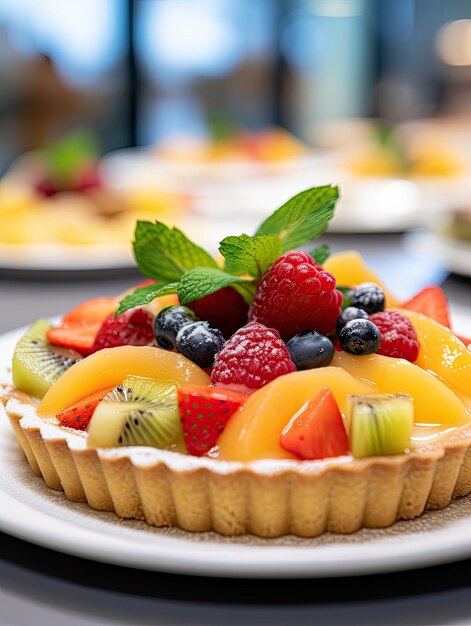 Une tarte aux fruits sur une assiette