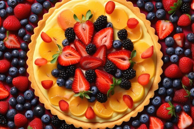 tarte aux fruits à la crème à plat publicité professionnelle photographie alimentaire générée par l'IA