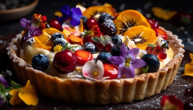 Photo une tarte aux fruits avec une fleur sur le dessus