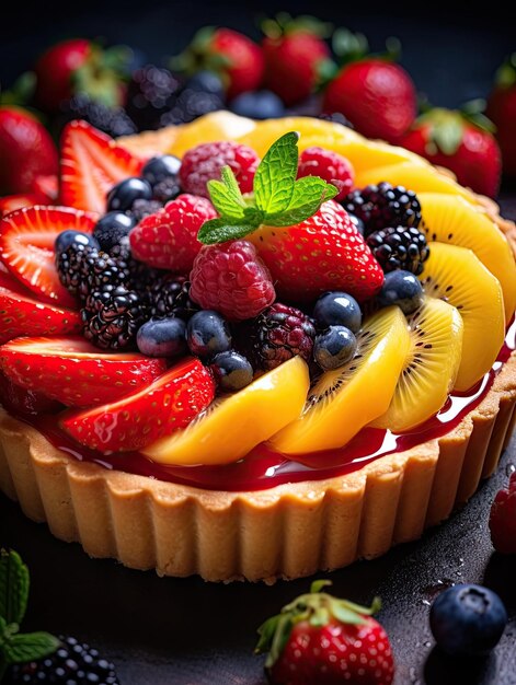 Photo une tarte aux fruits avec des fruits sur le dessus