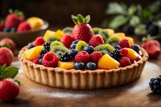 Une tarte aux fruits avec des fruits frais vibrants sur le dessus