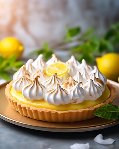 Une tarte aux meringues au citron délicieuse Une photographie rapprochée captivante pour un livre de cuisine ou une publicité