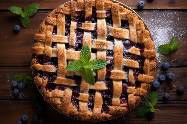 Une tarte aux miettes de bleuets avec une garniture dorée