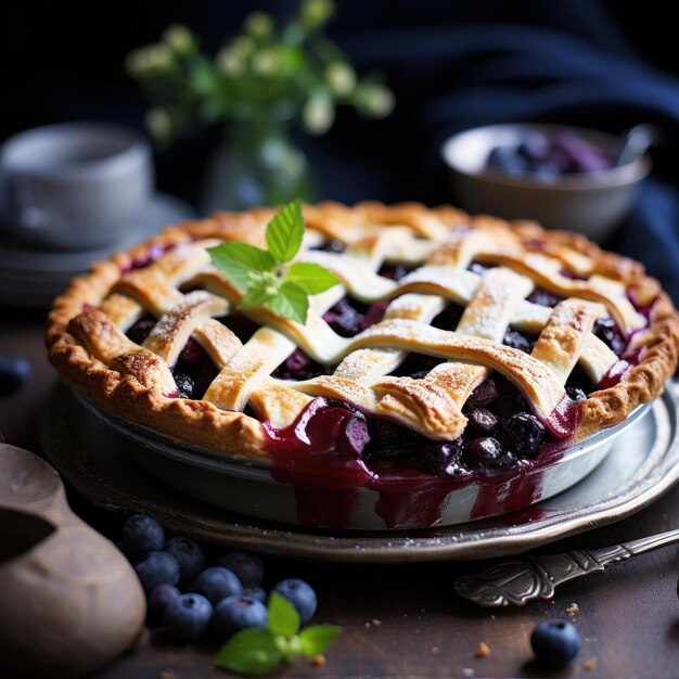 Tarte aux myrtilles avec croûte en treillis, un régal d'été en hiver