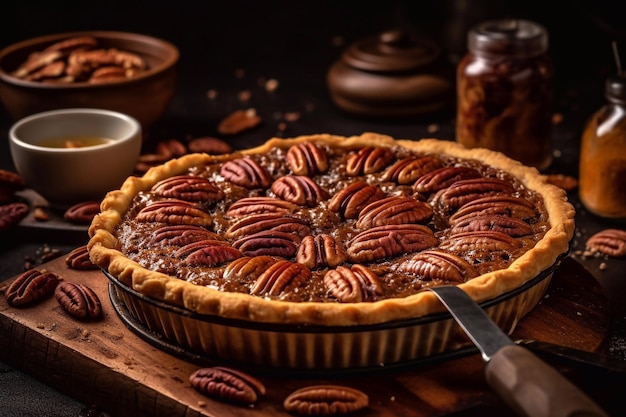 Tarte aux noix de pécan Pâtisseries traditionnelles Cuisine américaine IA générative