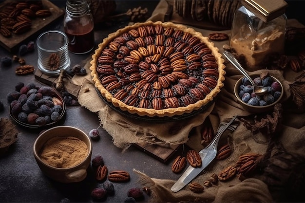 Tarte aux noix de pécan Pâtisseries traditionnelles Cuisine américaine IA générative