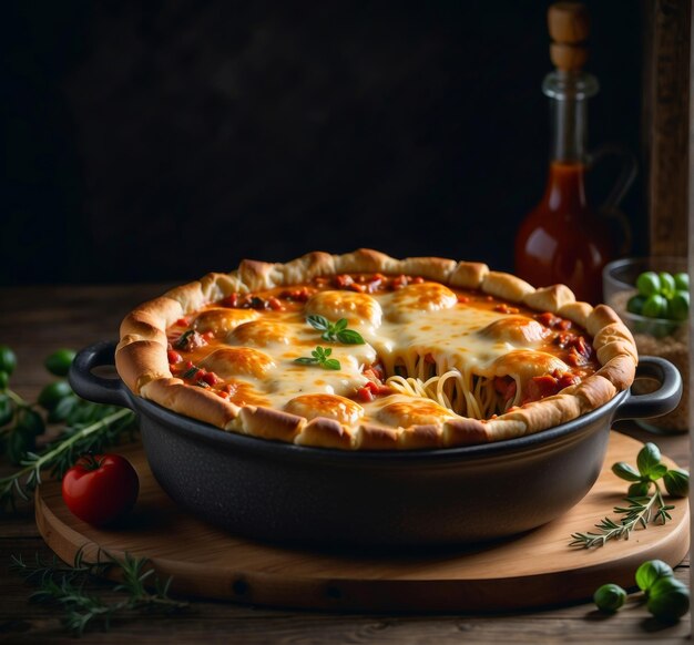 Photo la tarte aux pizzas est appétissante sur une table en bois rustique.