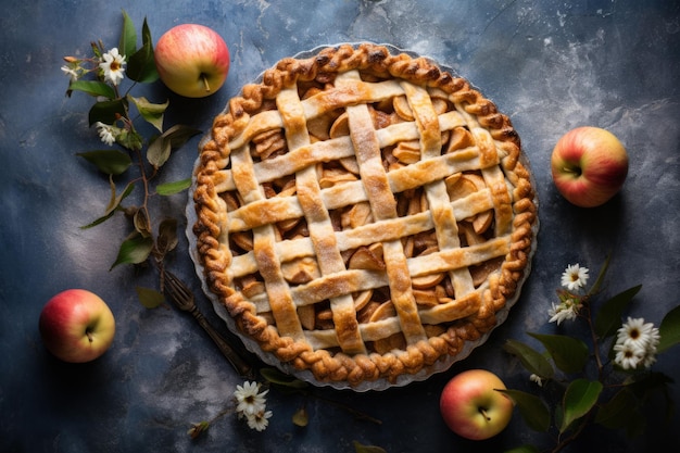 Tarte aux pommes d'automne maison Nature morte aux pommes fraîches Illustration générative de l'IA