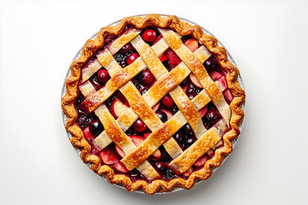 La tarte aux pommes à la cerise et aux canneberges isolée sur blanc