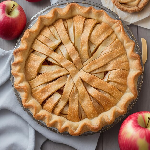 Une tarte aux pommes dans une assiette.