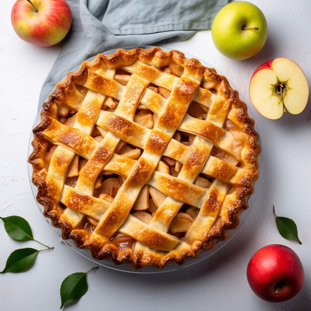 Photo tarte aux pommes faite maison sur fond clair ia générative