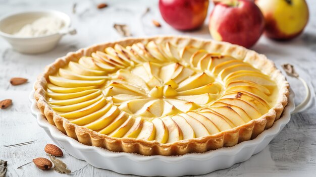 Une tarte aux pommes faite maison sur la table.