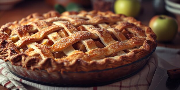 une tarte aux pommes en gros plan IA générative