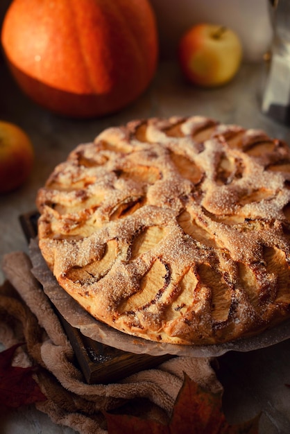 Tarte aux pommes maison sur un espace de copie vue de dessus de fond blanc