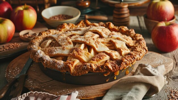 La tarte aux pommes néerlandaise sur un fond de cuisine traditionnelle hollandaise