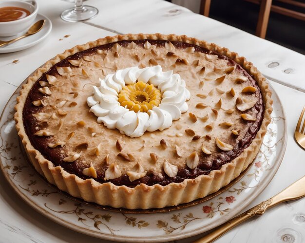 Tarte aux pommes servie dans une belle table