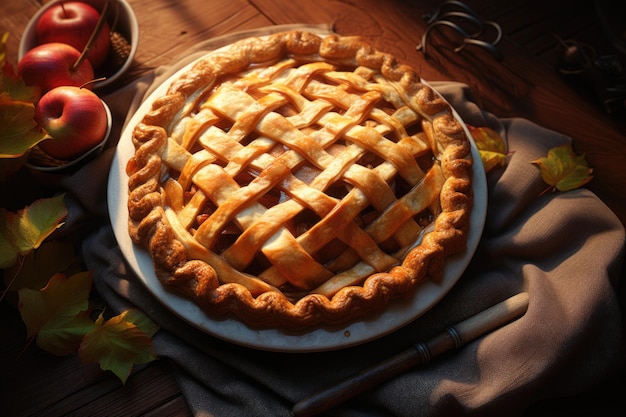 tarte aux pommes sur une table en bois