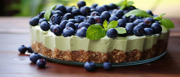 Une tarte à l'avocat cru avec des bleuets