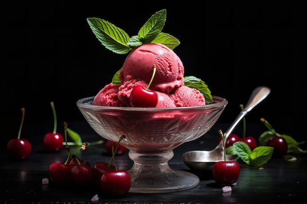 Tarte Cerise Menthe Sorbet Dessert Vegan