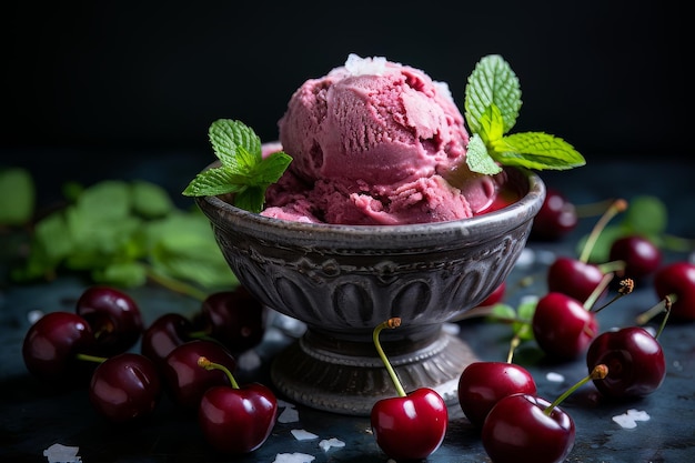 Tarte Cerise Menthe Sorbet desserts végétaliens Liste Nourriture