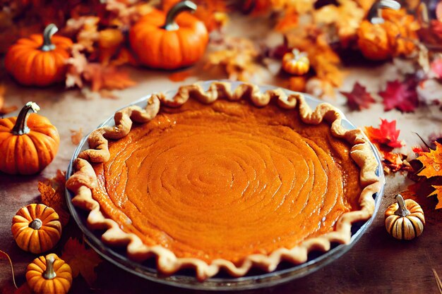 Tarte à la citrouille brioche pâtisserie automne à la cannelle sur table en bois