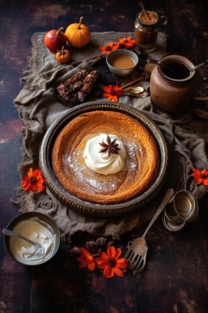 Tarte à la citrouille avec crème fouettée et épices créée avec générative ai