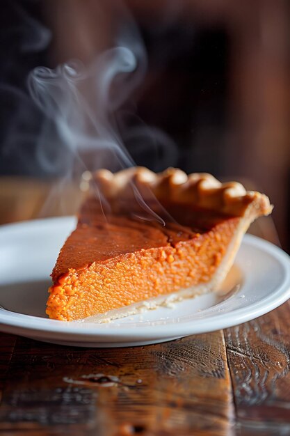 Photo une tarte de citrouille fraîchement cuite à la maison se refroidissant avec de la vapeur visible sur une surface de bois rustique