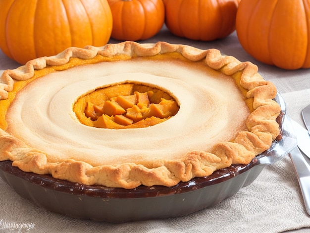 Une tarte à la citrouille de Thanksgiving avec un espace de copie