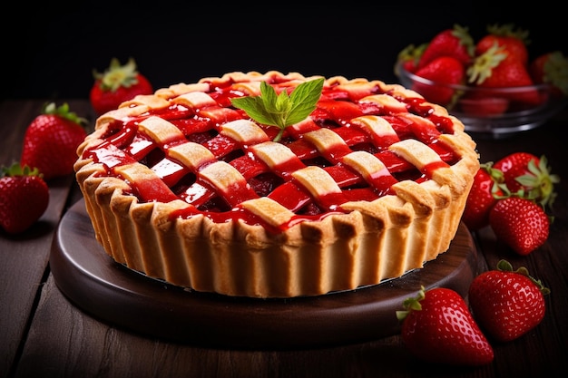 Photo une tarte avec de la confiture de fraise et de l'espace de copie