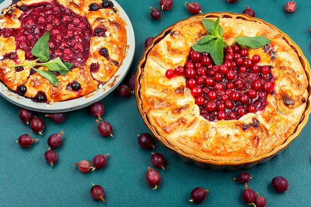 Tarte entière d'été aux groseilles et groseilles Galette