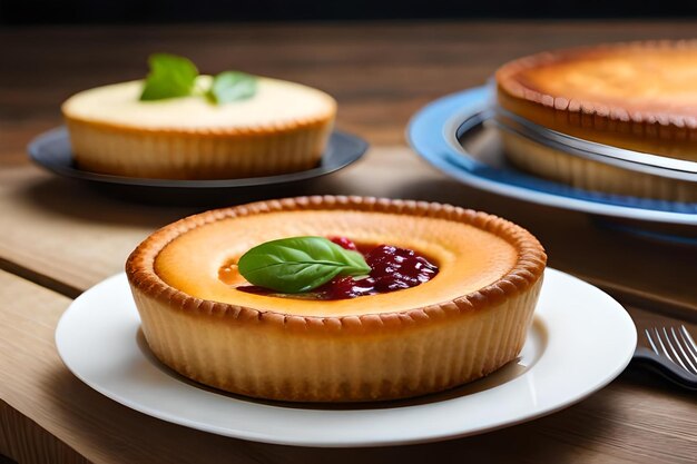 Photo une tarte avec une feuille verte dessus