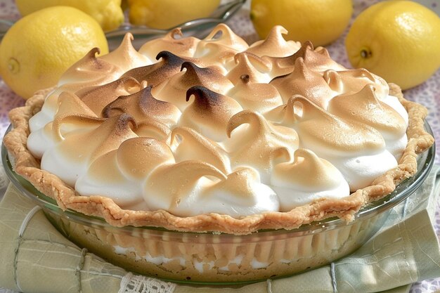 Une tarte à la meringue au citron avec un dessus torréfié