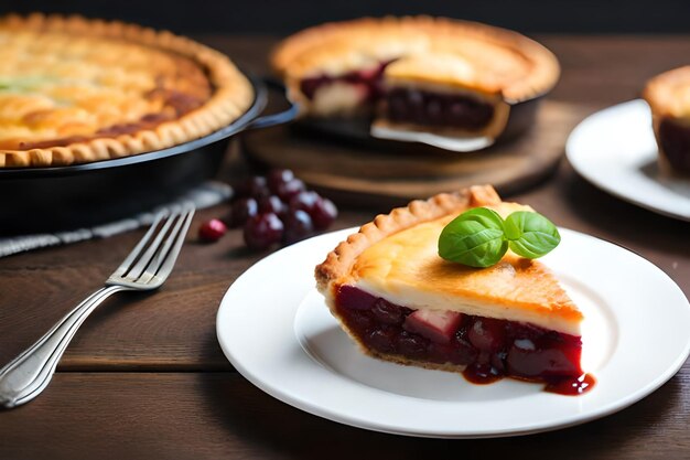 une tarte avec un morceau de tarte dessus est posée sur une assiette avec une fourchette.