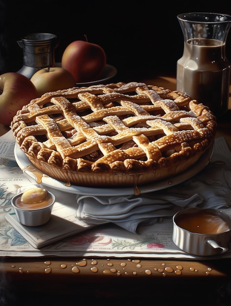 Une tarte avec un motif en treillis dessus