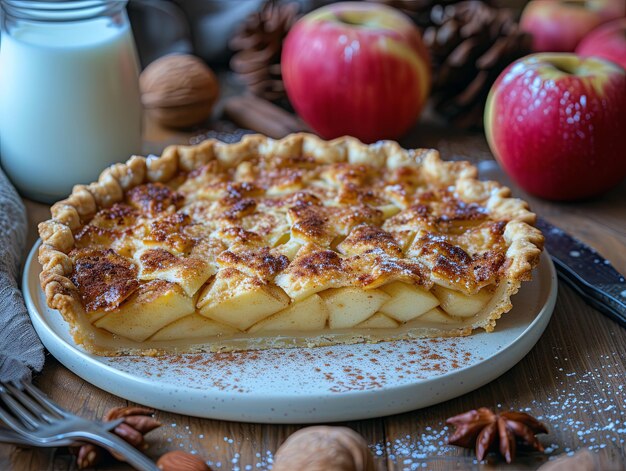 Photo une tarte sur un plat blanc