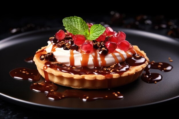 une tarte sur une table noire en gros plan dessert savoureux