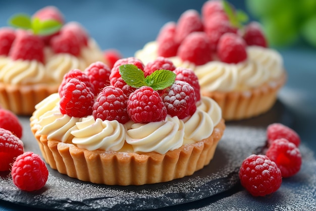 Tartes à la crème et aux framboises