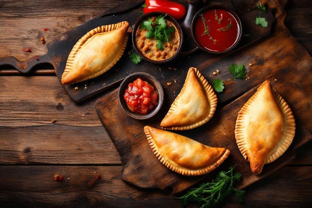 Photo des tartes avec un poivre rouge sur un fond en bois