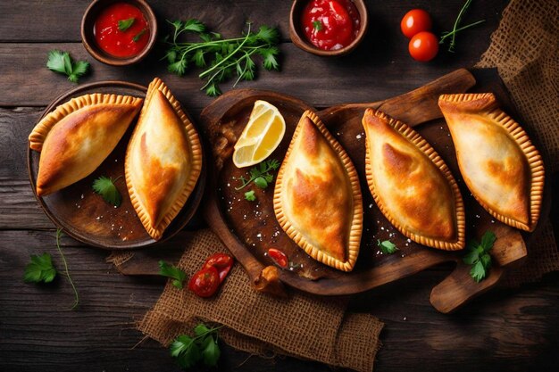 Photo les tartes sont affichées sur une planche en bois avec un coin de citron sur le dessus