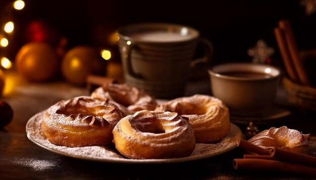 Photo tartes sucrées fraîchement cuites sur une table en bois rustique générées par l'ia