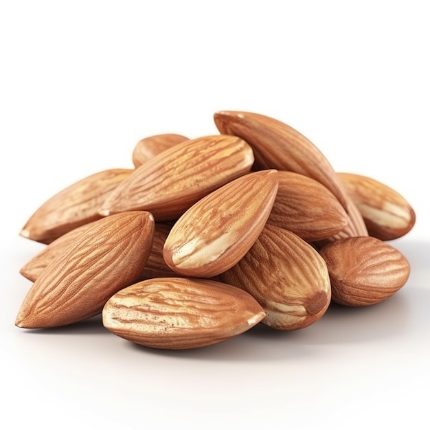 Un tas d'amandes sur un fond blanc