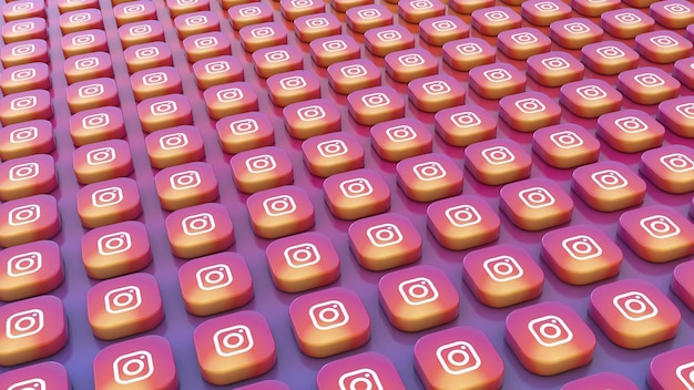 Un tas de badges carrés avec le logo d'Instagram disposés sur un fond coloré