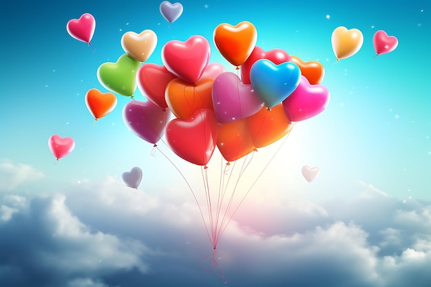 un tas de ballons en forme de coeur flottant dans les airs